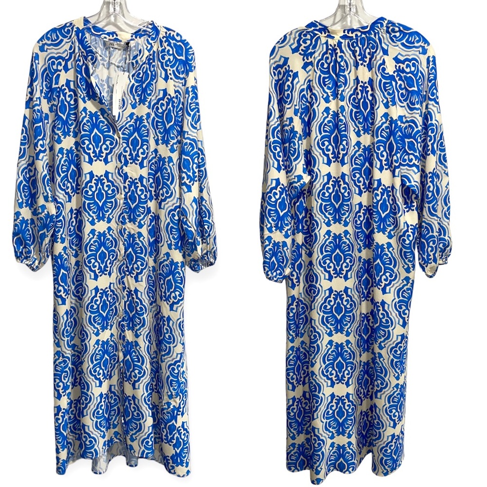 Zara Blue and White Patterned Dress - Picture 5 of 10